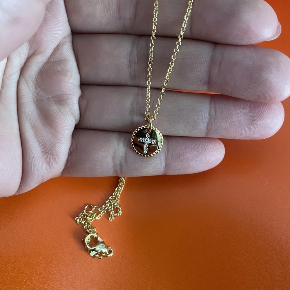 David Yurman Cable Collectibles Cross Necklace in Yellow Gold with Pavé Diamonds